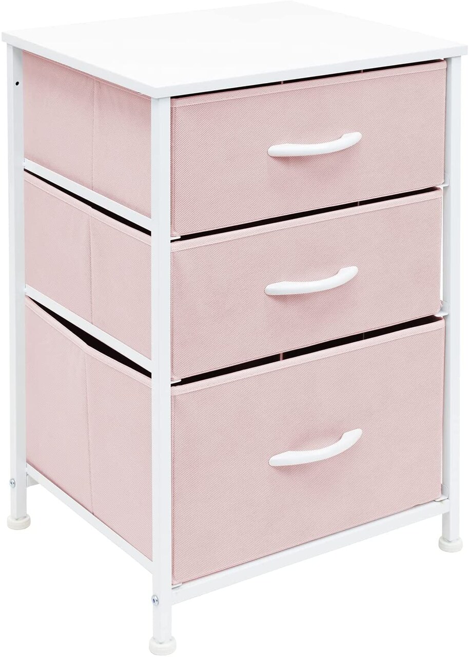Sorbus Nightstand with 3 Drawers - Furniture Storage for Bedroom, Closet, Office Organization - Steel Frame, Wood Top, Pastel Fabric Bin